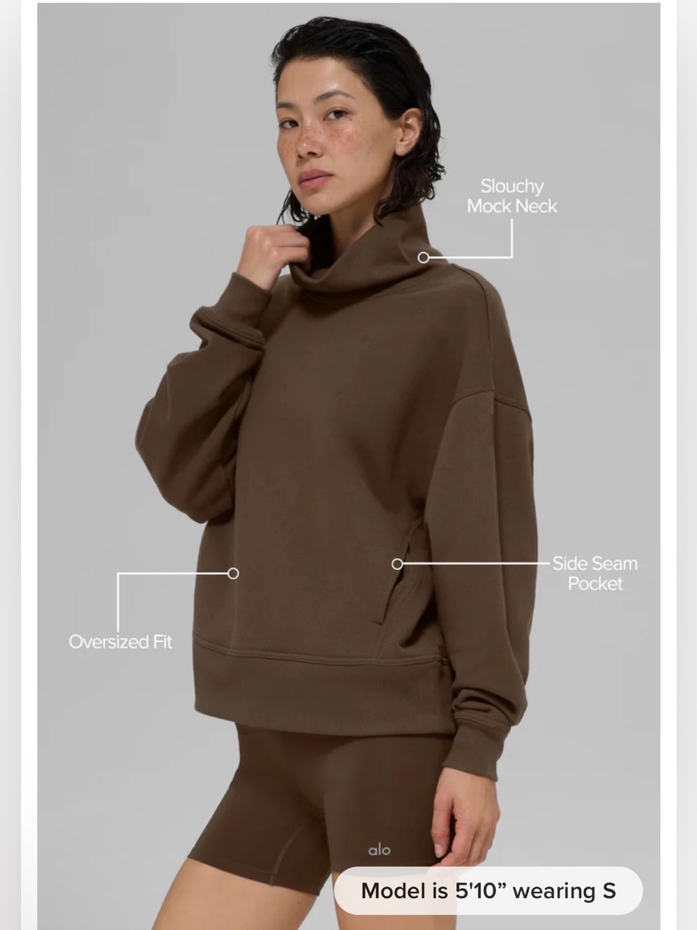 Alo Hazy Mock Neck Pullover Espresso brown size XS